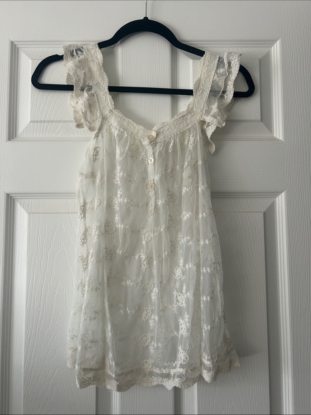 Lace Ruffle Strap Sheer Tank Top - Ivory